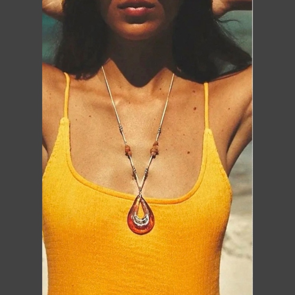 Free People Necklace Gold Brown tones